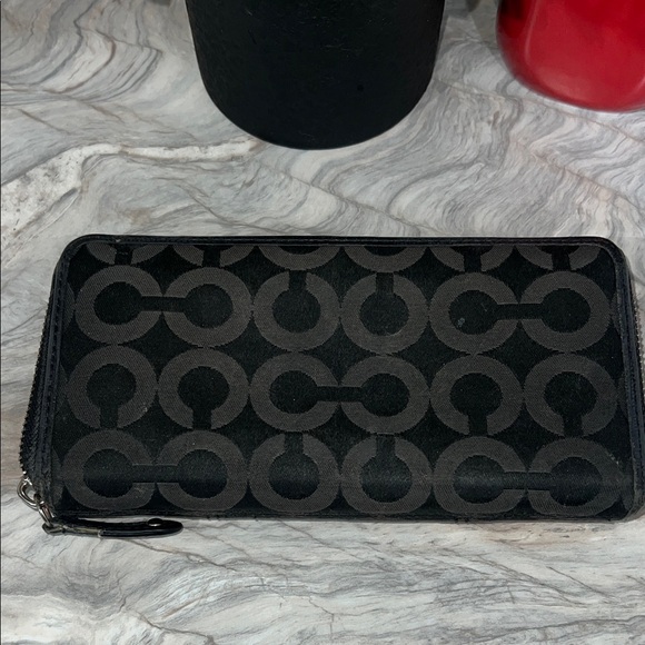 Coach Black Signature Double Zip Wallet with Coach Plaque - Picture 5 of 5